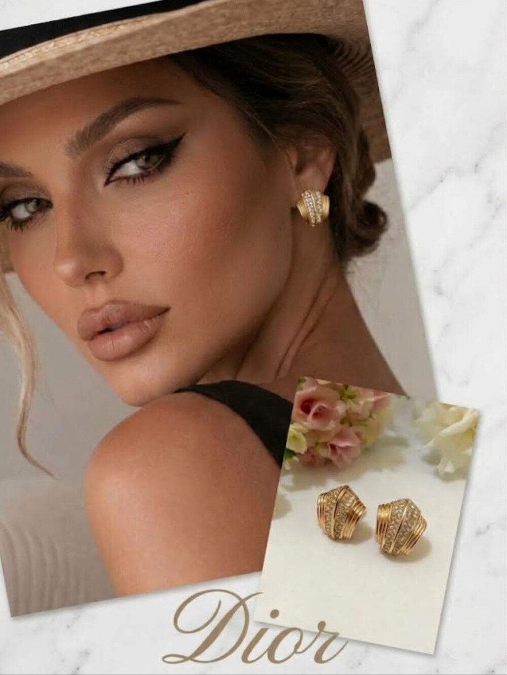 Christian Dior Vintage 80s Rhinestone Clip-On Earrings Gold Plated ✨️ GERMANY